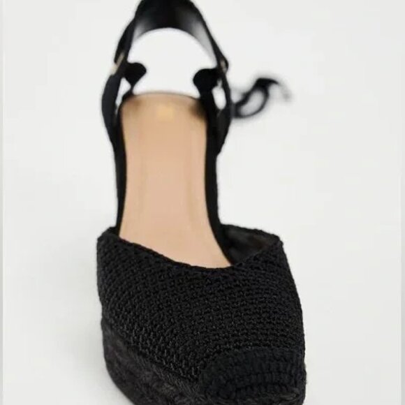 Zara Black Espadrille Ankle-Wrap Wedges, Size 10 - Picture 2 of 6